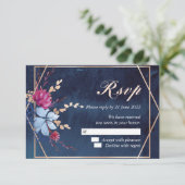 Navy Blue Chalkboard Floral RSVP Response Kaart (Staand voorkant)