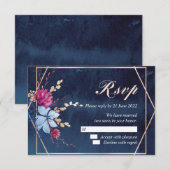Navy Blue Chalkboard Floral RSVP Response Kaart (Voorkant / Achterkant)