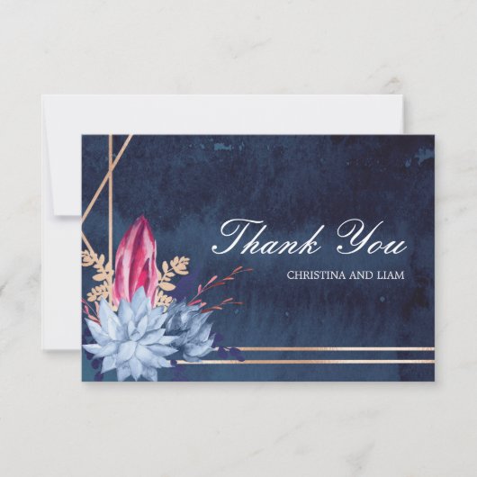 Navy Blue Chalkboard Floral Wedding Hartelijk dank Bedankkaart (Voorkant)