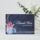 Navy Blue Chalkboard Floral Wedding Hartelijk dank Bedankkaart (Staand voorkant)