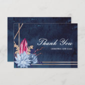 Navy Blue Chalkboard Floral Wedding Hartelijk dank Bedankkaart (Voorkant / Achterkant)