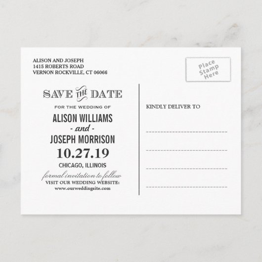 Navy Blue Chalkboard Floral Wedding Save the Date Aankondigingskaart (Achterkant)