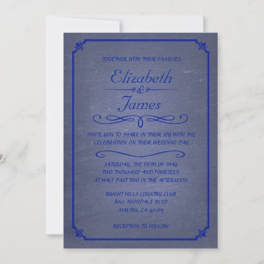 Navy Blue Chalkboard Wedding Invitations Kaart (Voorkant)