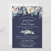 Navy Blue Champagne Bloemen Uitnodiging voor het H (Voorkant)