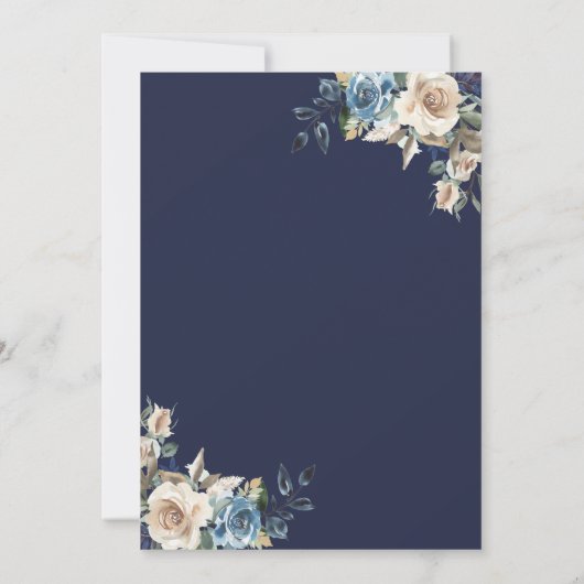 Navy Blue Champagne Bloemen Uitnodiging voor het H (Achterkant)