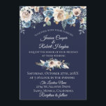 Navy Blue Champagne Bloemen Uitnodiging voor het H<br><div class="desc">Waterverf bloeit in een prachtig palet van blues en champagne op marineblauwe achtergronden. Stijl,  kleur en grootte van het tekstlettertype aanpassen.</div>