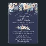 Navy Blue Champagne Bloemen Uitnodiging voor het H<br><div class="desc">Waterverf bloeit in een prachtig palet van blues en champagne op marineblauwe achtergronden. Stijl,  kleur en grootte van het tekstlettertype aanpassen.</div>