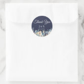 Navy Blue Champagne Floral gepersonaliseerde gunst Ronde Sticker (Tas)