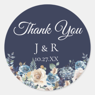 Navy Blue Champagne Floral gepersonaliseerde gunst Ronde Sticker