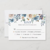 Navy Blue Champagne Floral Wedding RSVP (Voorkant)