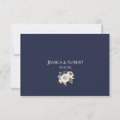Navy Blue Champagne Floral Wedding RSVP (Achterkant)