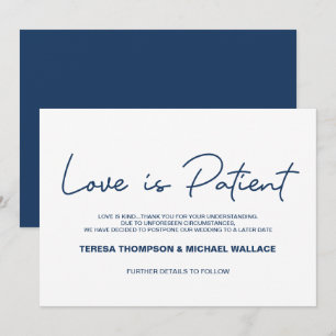 Navy blue Change of Plans Love is Patient Wedding Kaart