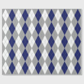 Navy Blue Charcoal DK Grijs What XL Argyle Cadeaupapier (Vlak)
