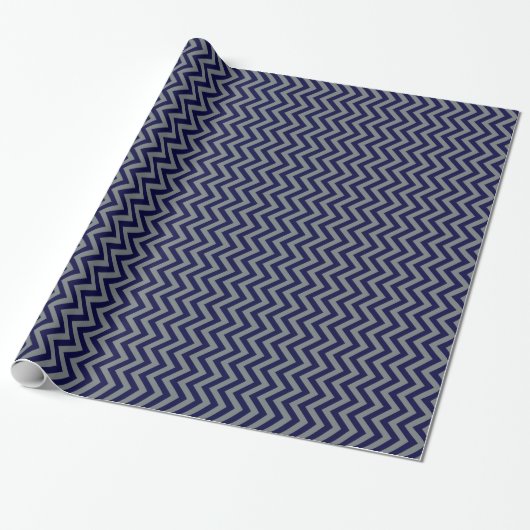 Navy Blue, Charcoal Large Chevron ZigZag Pattern Cadeaupapier (Uitgerold)
