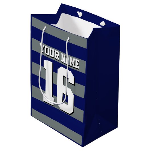 Navy Blue Charcoal Team Jersey Preppy Stripe Medium Cadeauzakje (Voorkant Gekanteld)