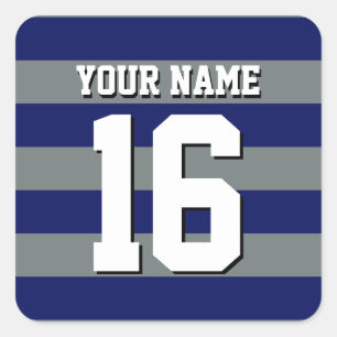 Navy Blue Charcoal Team Jersey Preppy Stripe Vierkante Sticker