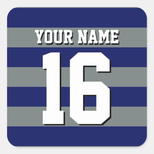 Navy Blue Charcoal Team Jersey Preppy Stripe Vierkante Sticker (Voorkant)
