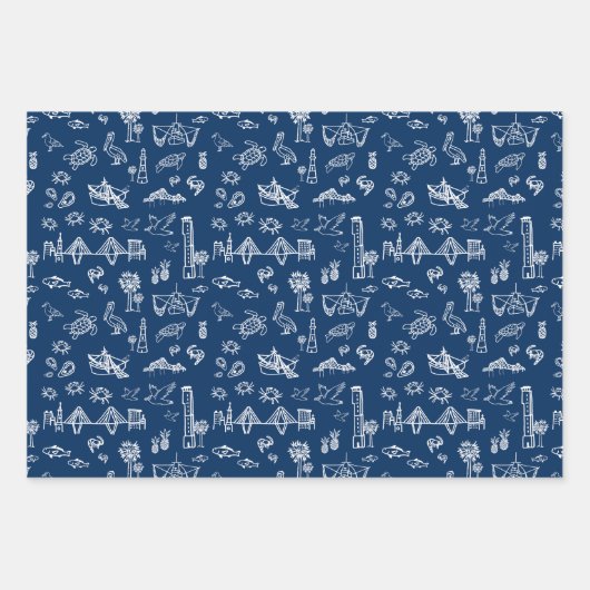 Navy Blue Charleston Toile Gift Wrap Inpakpapier Vel (Voorkant 3)