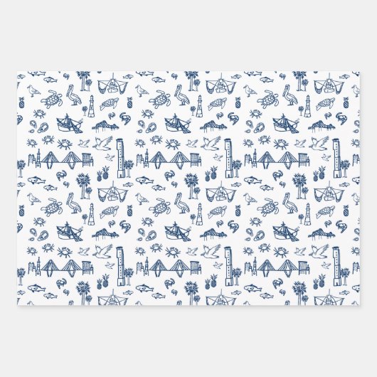 Navy Blue Charleston Toile Gift Wrap Inpakpapier Vel (Voorkant 2)