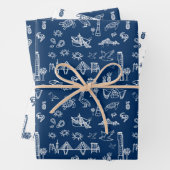 Navy Blue Charleston Toile Gift Wrap Inpakpapier Vel (In situ)