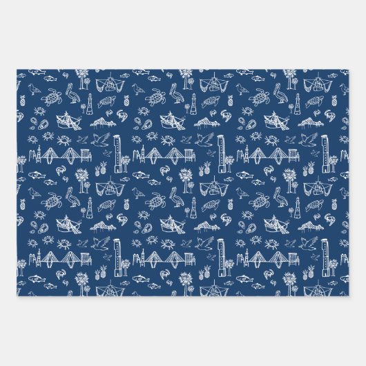 Navy Blue Charleston Toile Gift Wrap Inpakpapier Vel (Voorkant)