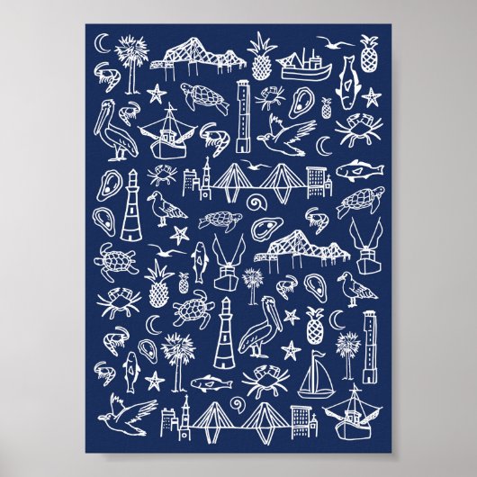Navy Blue Charleston Toile Mini Poster (Voorkant)