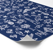 Navy Blue Charleston Toile Mini Poster (Hoek)