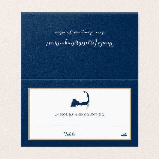 Navy Blue Chatham Cape Cod bruiloft zitplaatsen Kaart (Buitenkant ongevouwen)
