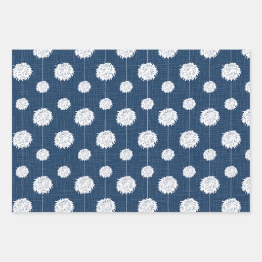 Navy Blue Cheerleader Pom Pom Pattern Inpakpapier Vel (Voorkant 3)
