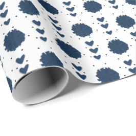 Navy Blue Cheerleader Pom Poms & Hearts Pattern Cadeaupapier