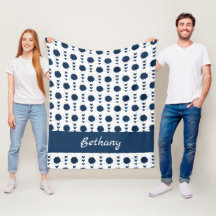 Navy Blue Cheerleader Pom Poms & Hearts Pattern