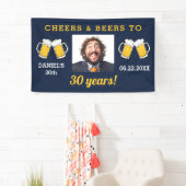 Navy Blue Cheers & Beers Milestone Verjaardagsfoto Spandoek (Insitu)