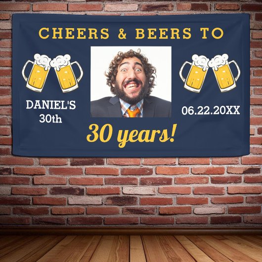Navy Blue Cheers & Beers Milestone Verjaardagsfoto Spandoek