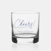 Navy Blue Cheers gepersonaliseerde bruiloft Whisky Glas (Achterkant)