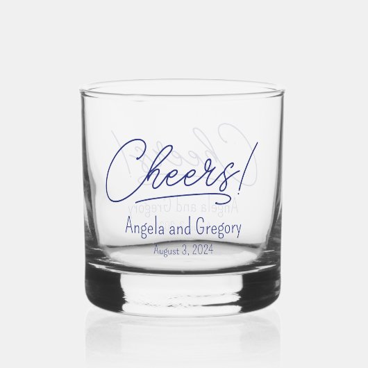 Navy Blue Cheers gepersonaliseerde bruiloft Whisky Glas (Achterkant)