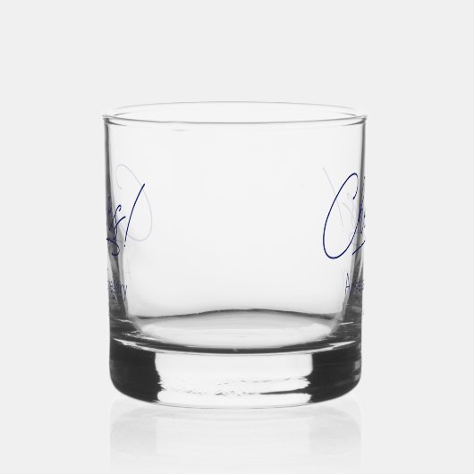 Navy Blue Cheers gepersonaliseerde bruiloft Whisky Glas (Rechts)