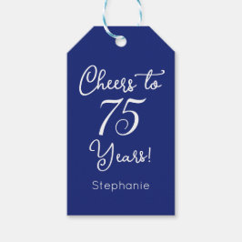 Navy Blue Cheers naar 75 jaar 75ste verjaardag Cadeaulabel