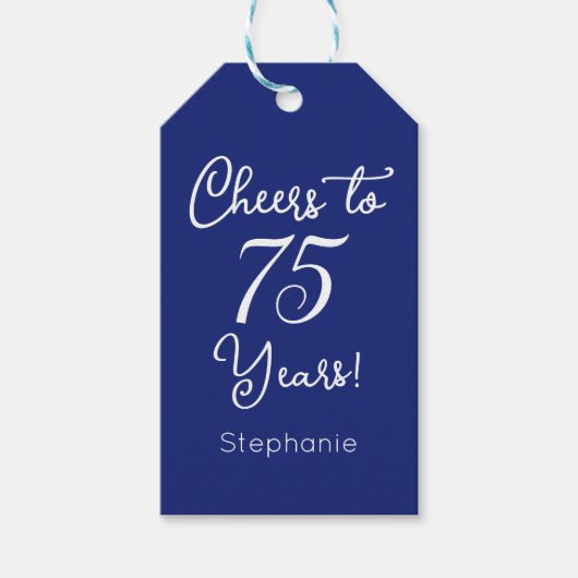 Navy Blue Cheers naar 75 jaar 75ste verjaardag Cadeaulabel (Voorkant)