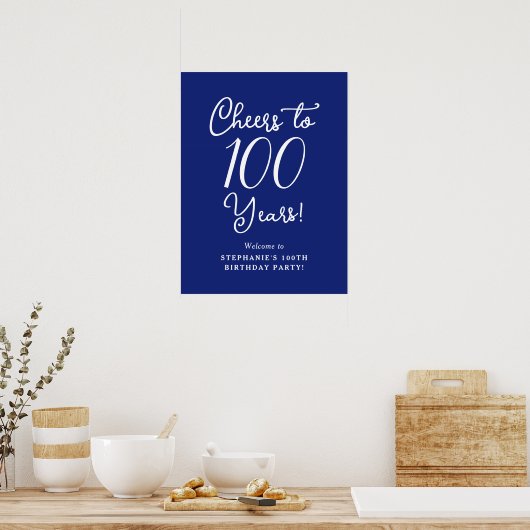 Navy Blue Cheers tot 100 jaar verjaardag Welkom Poster (Keuken)