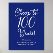 Navy Blue Cheers tot 100 jaar verjaardag Welkom Poster (Voorkant)