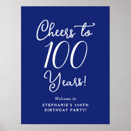 Navy Blue Cheers tot 100 jaar verjaardag Welkom Poster