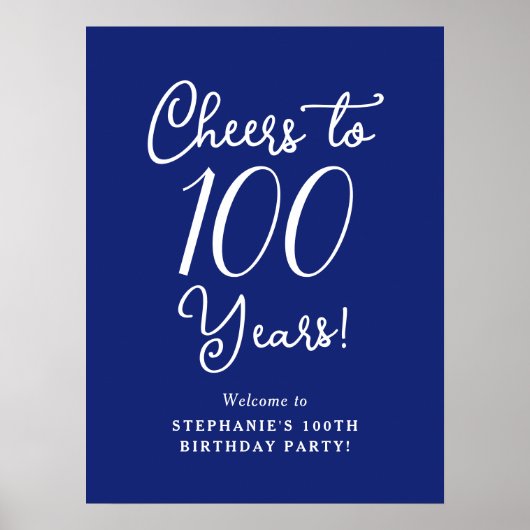 Navy Blue Cheers tot 100 jaar verjaardag Welkom Poster (Voorkant)