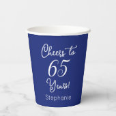 Navy Blue Cheers tot 65 jaar 65e verjaardag Papieren Bekers (Achterkant)