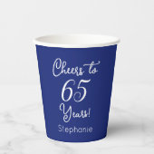 Navy Blue Cheers tot 65 jaar 65e verjaardag Papieren Bekers (Voorkant)
