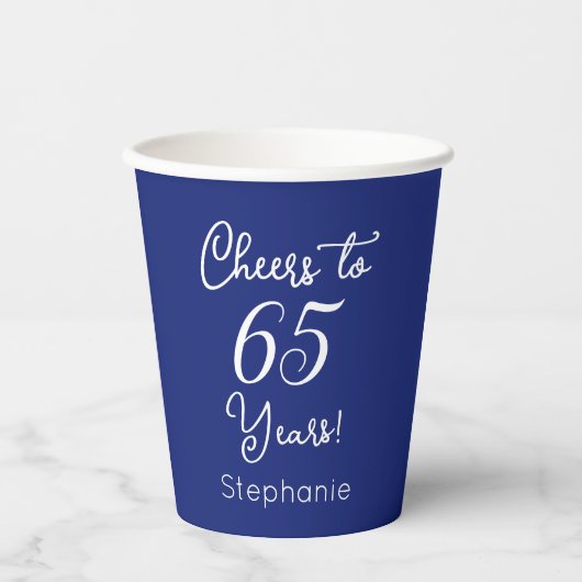 Navy Blue Cheers tot 65 jaar 65e verjaardag Papieren Bekers (Voorkant)
