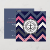 Navy Blue Chevron Anchor Nautical Invitation Kaart (Voorkant / Achterkant)