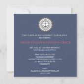 Navy Blue Chevron Anchor Nautical Invitation Kaart (Achterkant)