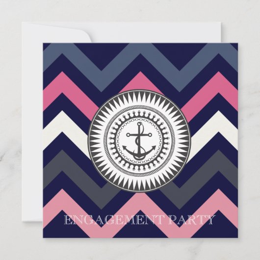 Navy Blue Chevron Anchor Nautical Invitation Kaart (Voorkant)