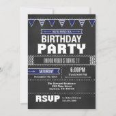 Navy Blue Chevron Chalkboard Birthday Invitation Kaart (Voorkant)