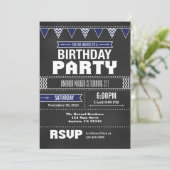 Navy Blue Chevron Chalkboard Birthday Invitation Kaart (Staand voorkant)